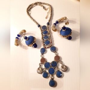 Blue and Gold Antic Neclase Lapis Lazuli Stone And Earing Blue As Well